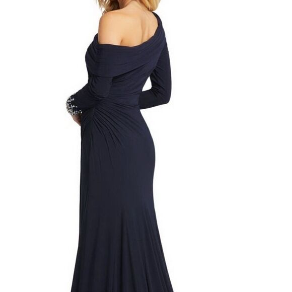 NWT Mac Duggal # 12231 One Shoulder Long Sleeve Jersey Gown - Picture 5 of 13